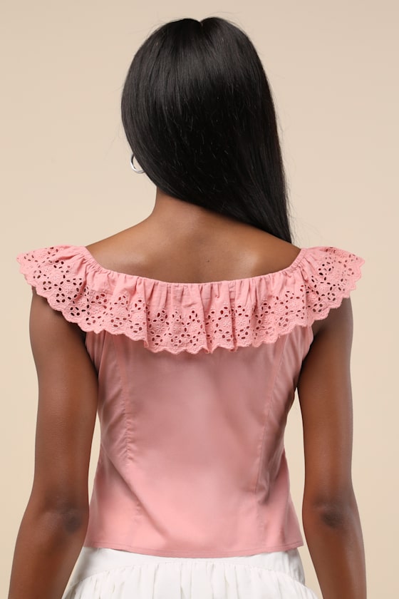 Alesana Peach Pink Eyelet Embroidered Button-Front Top 2