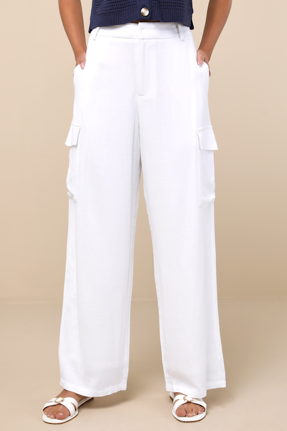 Lulus Cadelina White Linen Cargo Trouser Pants In Multi
