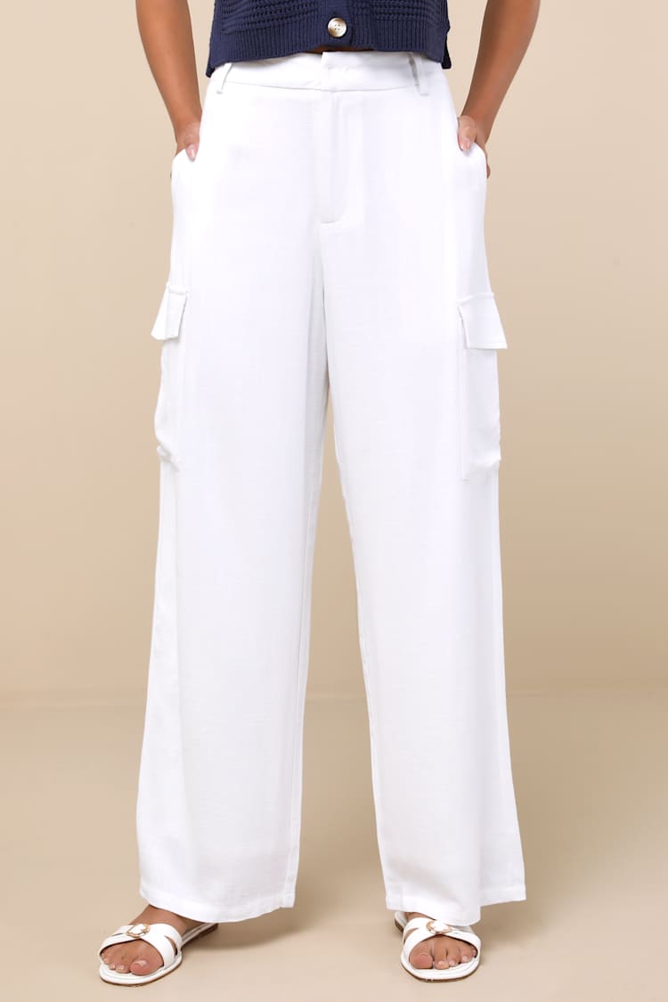 Cadelina White Linen Cargo Trouser Pants
