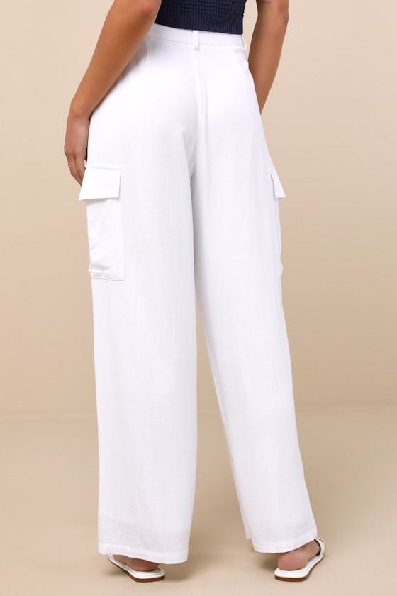 Lulus Cadelina White Linen Cargo Trouser Pants In Multi