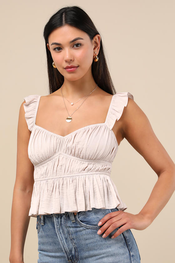 Lulus Sanne Light Beige Flutter Sleeve Tank Top