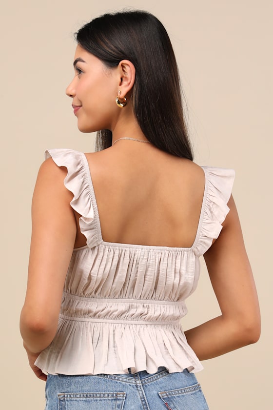 Lulus Sanne Light Beige Flutter Sleeve Tank Top