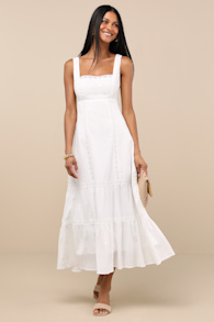 Esmeray White Lace Sleeveless Tiered Midi Dress 1