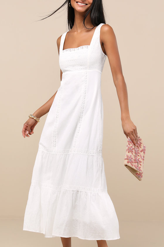 Esmeray White Lace Sleeveless Tiered Midi Dress 2