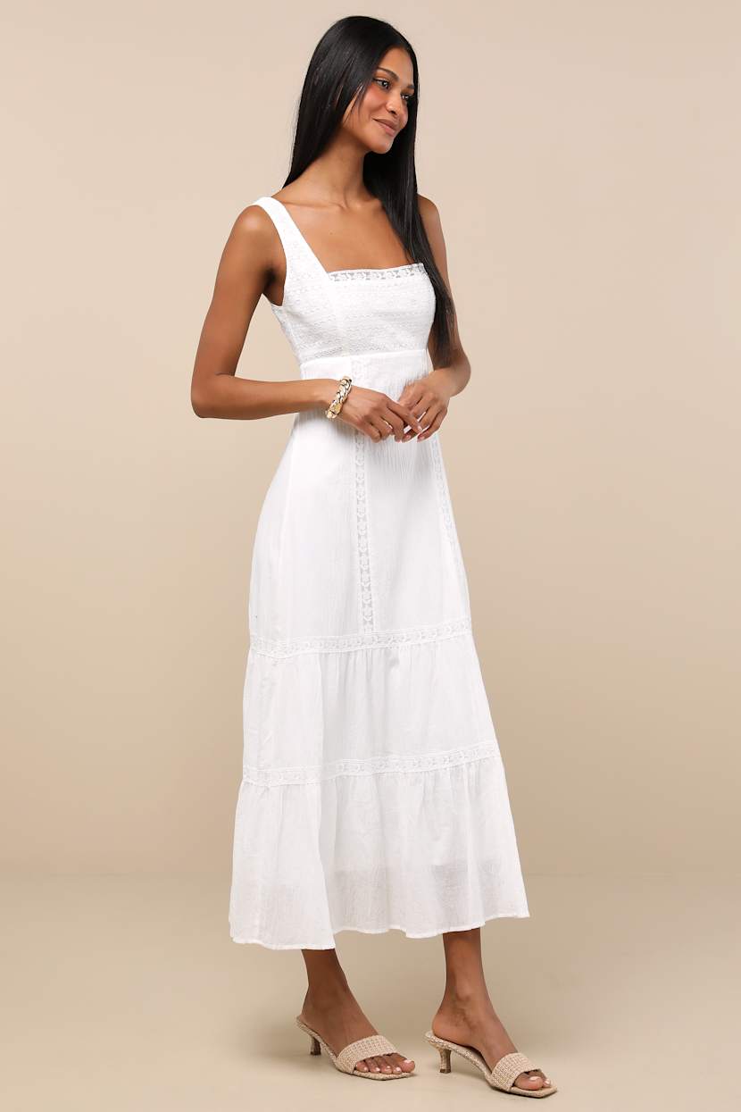 knee length dresses for ladies Women's White Lace Midi Dress main image 0