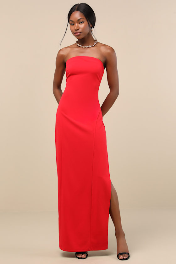 Lulus Famous Icon Red Strapless Column Maxi Dress In Red