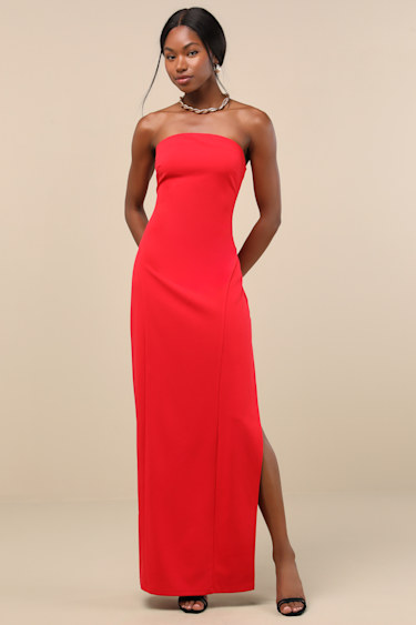 Lulus Dress Red Maxi Dress Strapless Red Maxi Dress Column Maxi