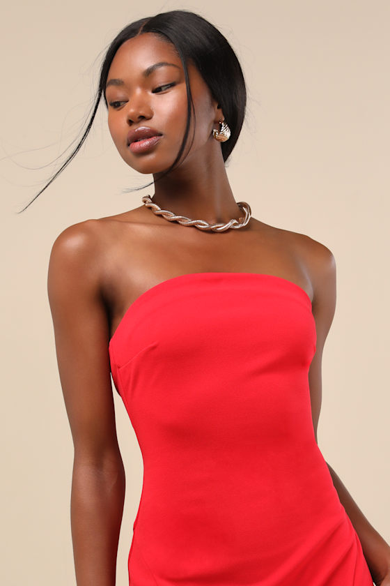 Lulus Famous Icon Red Strapless Column Maxi Dress In Red