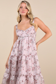 Marvelously Darling Mauve Floral Tiered Backless Midi Dress 5