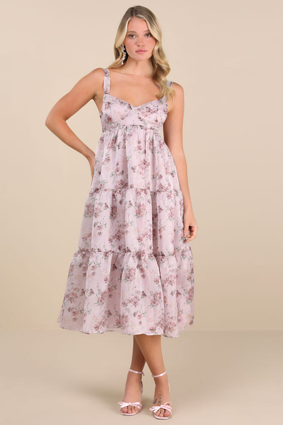 Marvelously Darling Mauve Floral Tiered Backless Midi Dress 6
