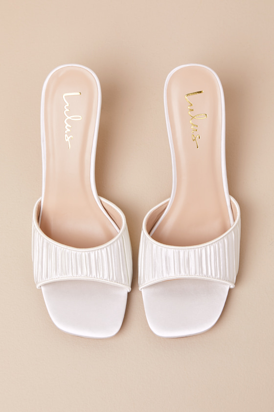 Rheta White Satin High Heel Slide Sandals 2