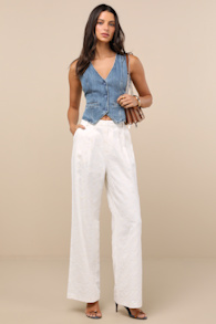 Andrey Cream Floral Embroidered Straight-Leg Trouser Pants 1