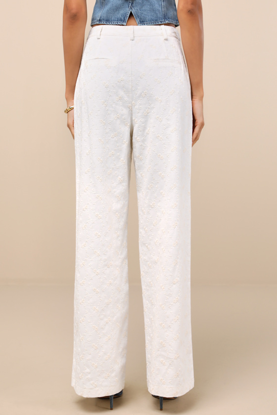 Lulus Andrey Cream Floral Embroidered Straight-leg Trouser Pants