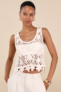 Taisia Cream Sheer Crochet Knit Tank Top 1