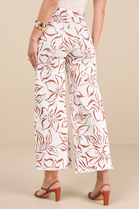 Billabong Free Fall Ivory Floral Twill High-rise Wide-leg Pants