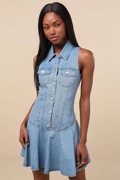 denim dress women nearby Wash Lab Denim Piece Dyed Denim Dress in Blue