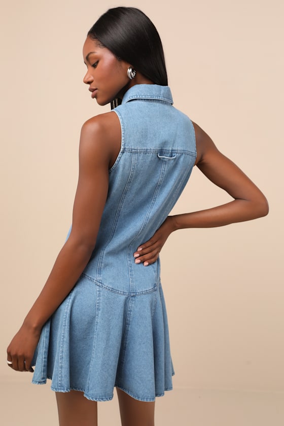 Lulus Jaila Medium Wash Denim Collared Mini Dress