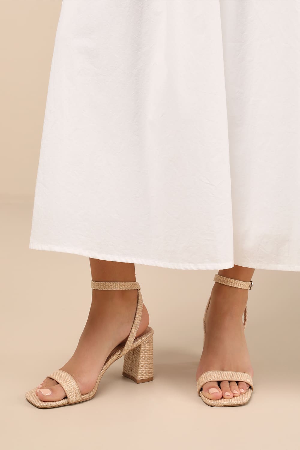 Gerrit Natural Raffia Woven Ankle Strap High Heel Sandals
