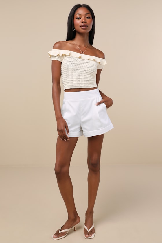 Lulus Atarah Cream Open-knit Off-the-shoulder Sweater Top