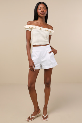 Atarah Cream Open-Knit Off-the-Shoulder Sweater Top 4