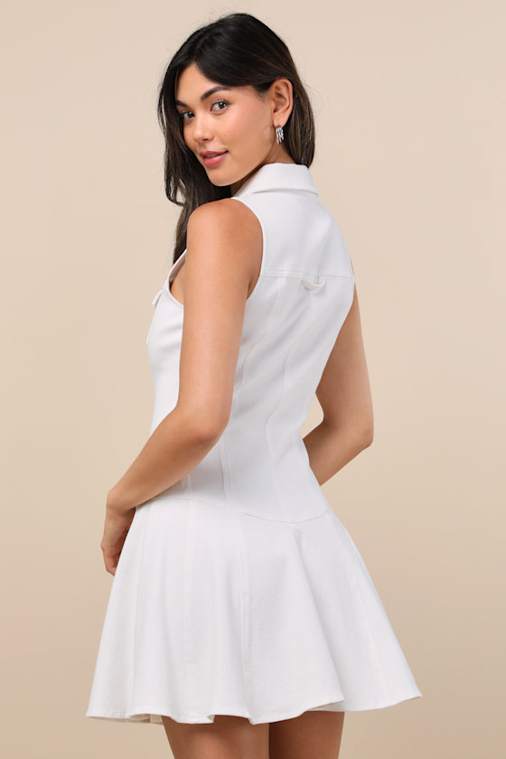 Lulus Jaila White Denim Collared Mini Dress