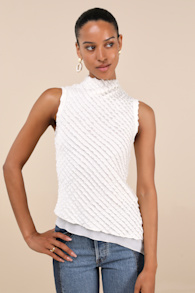 Emica Ivory Crochet Lace Asymmetrical Tank Top 1