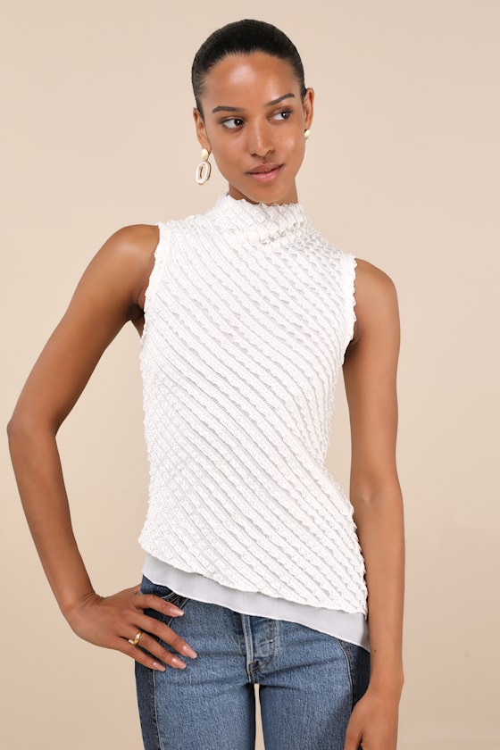 Emica Ivory Crochet Lace Asymmetrical Tank Top 1