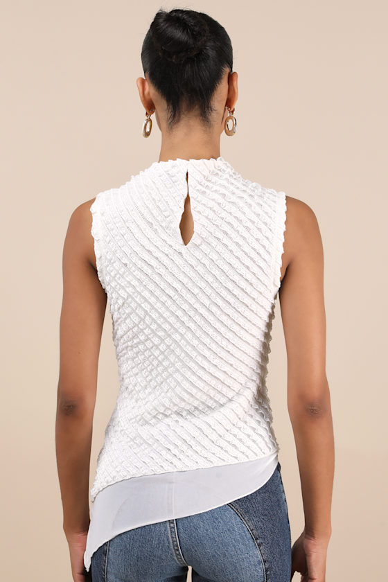 Emica Ivory Crochet Lace Asymmetrical Tank Top 2
