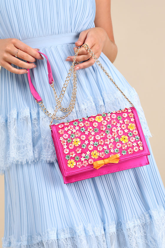 Confetti Floral Sparkler Fuchsia Sequin Crossbody Bag 7