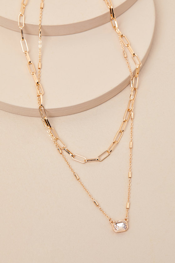 Lulus Nicky Gold Rhinestone Pendant Layered Necklace