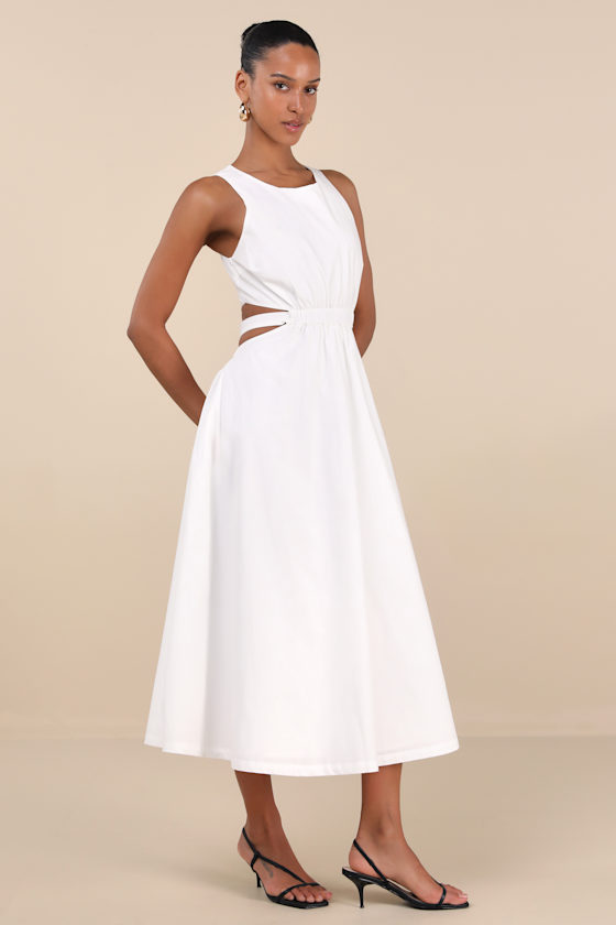 Lulus Kianne White Cutout Tie-back Midi Dress In Multi