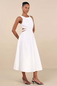 Kianne White Cutout Tie-Back Midi Dress 1