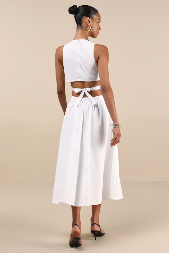 Lulus Kianne White Cutout Tie-back Midi Dress In Multi