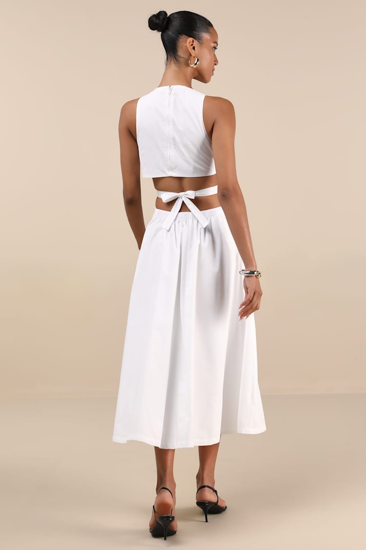 Kianne White Cutout Tie-Back Midi Dress