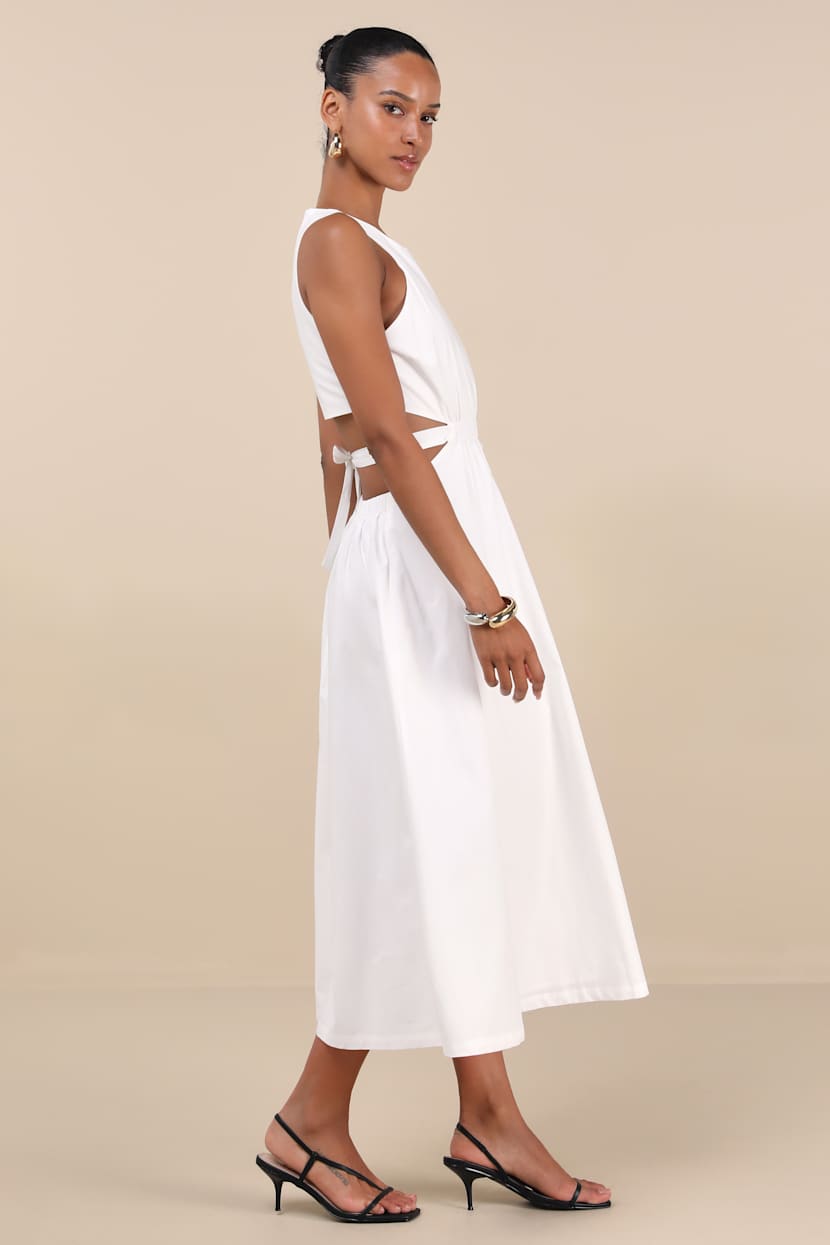 Kianne White Cutout Tie-Back Midi Dress