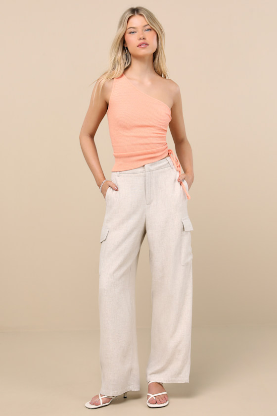 Lulus Cadelina Heather Beige Linen Cargo Trouser Pants
