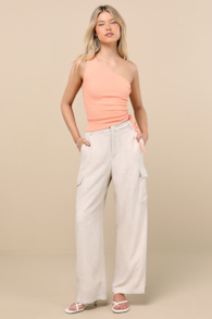 Cadelina Heather Beige Linen Cargo Trouser Pants 1