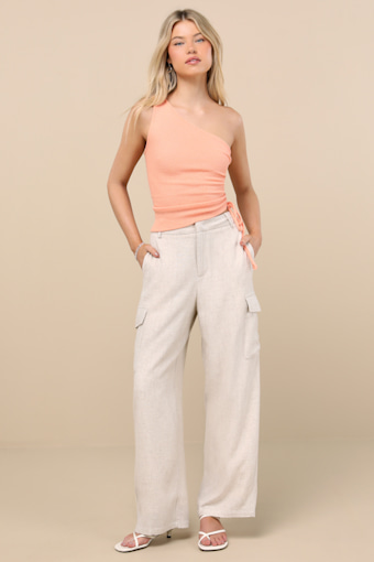 Cadelina Heather Beige Linen Cargo Trouser Pants 1