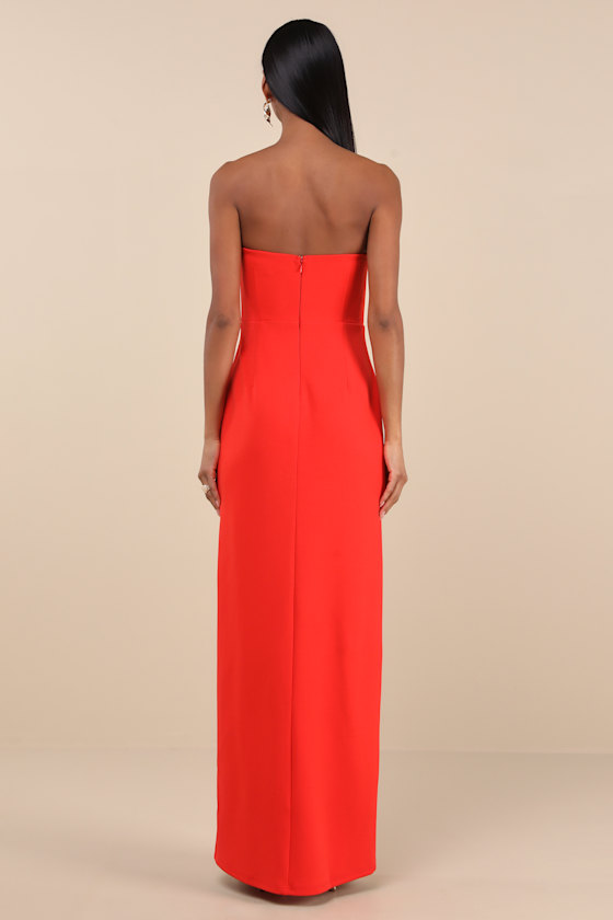 Lulus Memorably Iconic Red Strapless Lace Bustier Maxi Dress