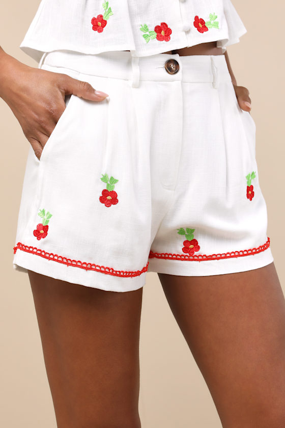 Lulus Ayah White Embroidered High-rise Shorts