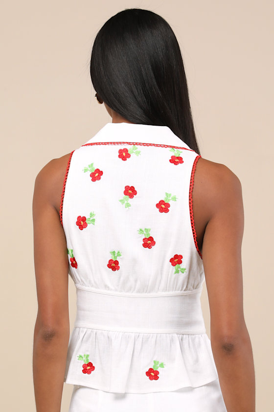Lulus Ayah White Embroidered Collared Button-front Top