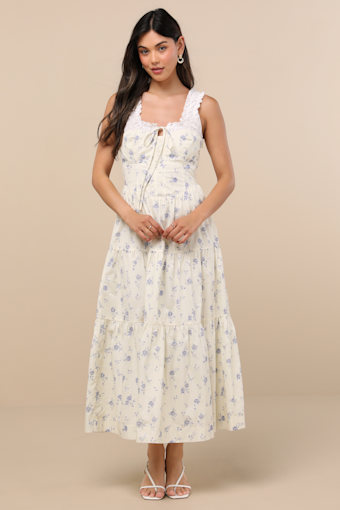 Bianka Ivory Floral Ruffled Tiered Midi Dress 1
