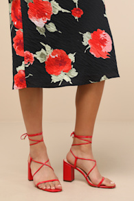 Aribaa Red Lace-Up High Heel Sandals 1