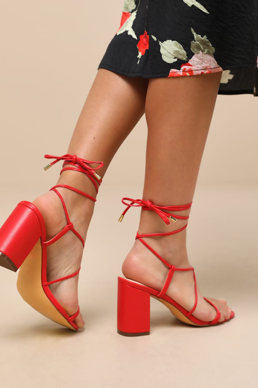 Aribaa Red Lace-Up High Heel Sandals