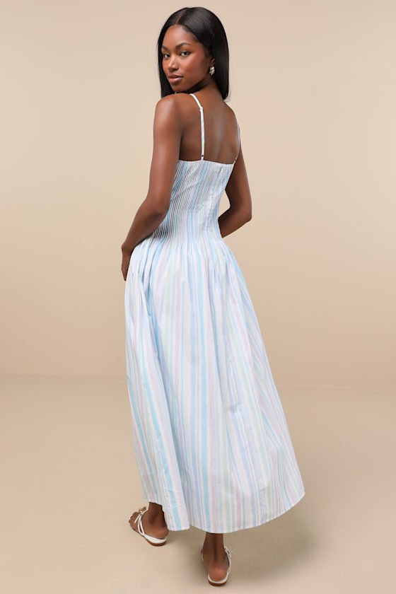 Light Blue Multi Striped Dress - Textured Dress - Midi Dress - Image 4
