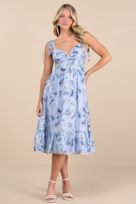 Lush Loveliness Light Blue Paisley Tie-Strap Midi Dress 5