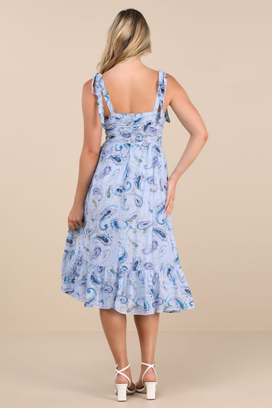 Blue Paisley Midi Dress - Tie-Strap Dress - Tiered Midi Dress - Image 3
