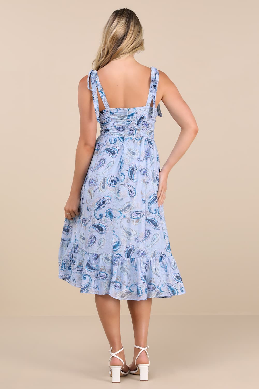Lush Loveliness Light Blue Paisley Tie-Strap Midi Dress