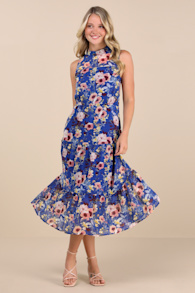 In My Dreams Blue Floral Print Midi Dress