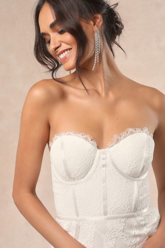 Imani White Lace Bustier Mermaid Maxi Dress 2